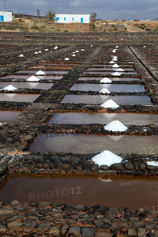 Evaporation of sea water in salt pans, Museo de la Sal, Salt museum, Las Salinas del Carmen, Fuerteventura, Canary Islands, Spain, Europe