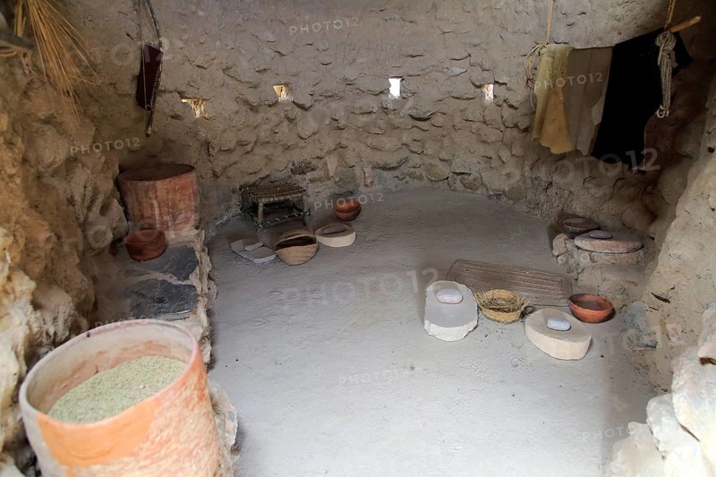 Reconstruction of buildings, Los Millares prehistoric Chalcolithic settlement archaelogical site, Almeria, Spain, Europe