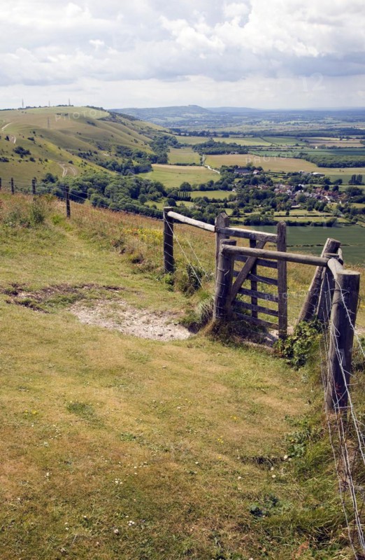 View west along chalk escarpment near Fulking, West Sussex, England, United Kingdom, Europe