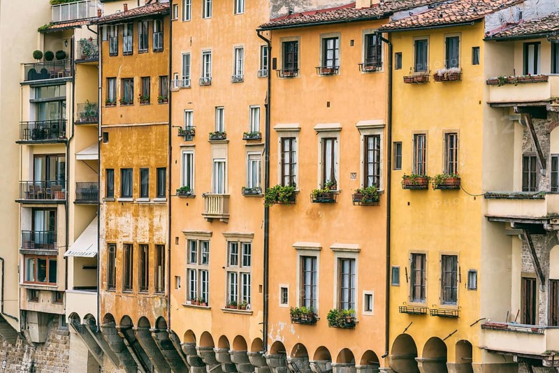 House facades, old town, Ponte Vecchio, architecture, historical, history, culture, city trip, tourism, attraction, sight, Florence, Italy, Europe
