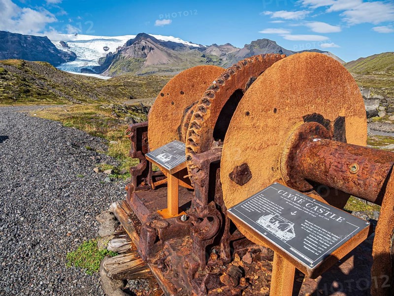 Memorial of the ship Clyne Castle, stranded at the sandy beach of the southern icelandic coast, Iceland, Europe