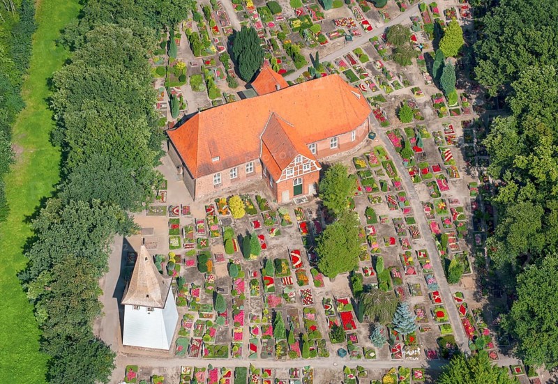 Aerial view, Church of St Severini, Vierlanden, Kirchwerder, Hamburg, Hamburg, Germany, Europe