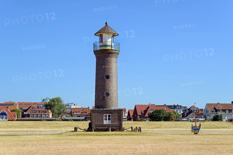 Lighthouse Memmertfeuer, blue sky, North Sea, Juist, East Frisian Islands, Lower Saxony, Germany, Europe