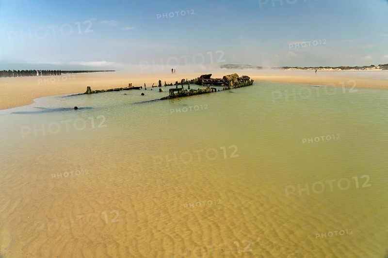 Shipwreck of the Lord Grey on the Plage de Sangatte beach on the Côte d'Opale or Opal Coast in Sangatte, France, Europe