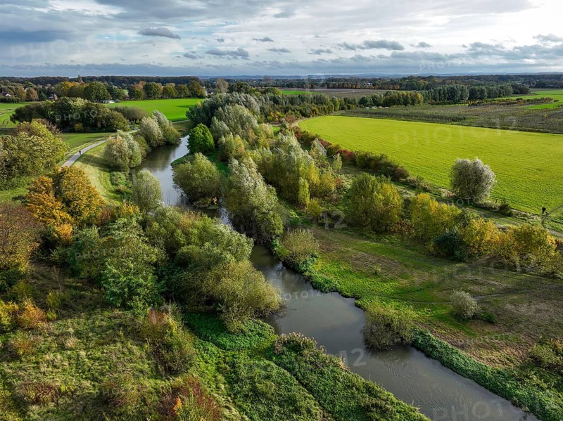 Bergkamen, Ruhr area, North Rhine-Westphalia, Germany, autumn landscape on the Seseke. The renaturalised Seseke, a tributary of the Lippe, has been transformed into a near-natural watercourse, flood protection and biodiversity through newly designed floodplains. Following the construction of a parallel sewer, the Seseke is now free of wastewater, having previously been an open, above-ground wastewater sewer, combined sewer with surface water and wastewater. Theme photo: EU Nature Conservation Act. The EU Nature Conservation Act obliges member states to implement measures to restore nature on at least 20 per cent of the EU's land and sea areas by 2030, Europe