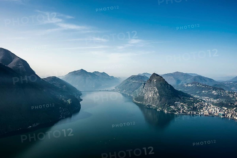 Panorama, View of Lugano from Monte Brè, Spring, Lugano, Lake Lugano, Lago di Lugano, Ticino, Switzerland, Europe