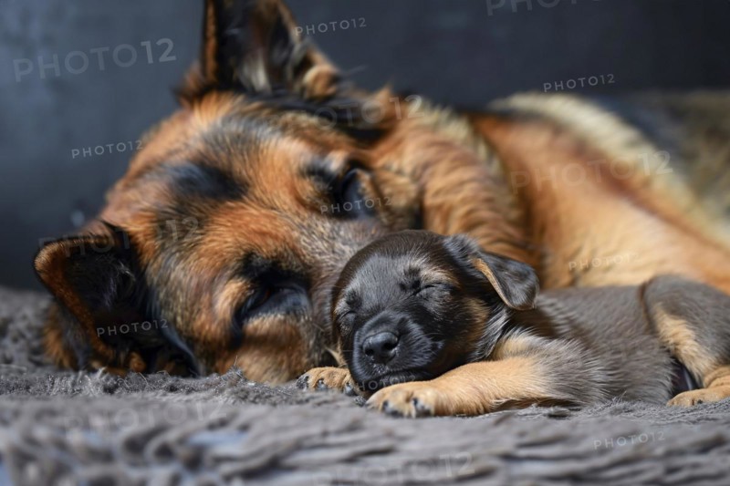 Shepherd og with young dog puppy. KI generiert, generiert, AI generated