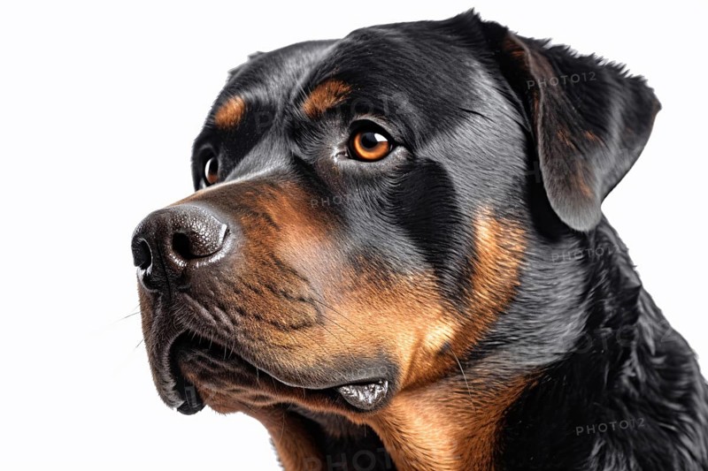 Portrait of Rottweiler dog on white background, KI generiert, generiert AI generated