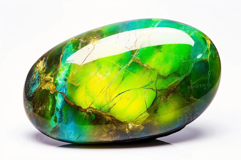Green Opal gem stone on white background. KI generiert, generiert AI generated
