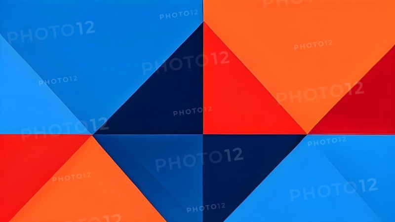 Flat design geometric composition background in blue, red and orange, AI generated, animation