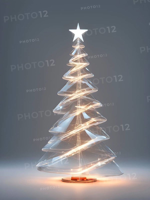 A three dimensional rendering of a futuristic Christmas tree made of glowing, semi-transparent glass, AI generated