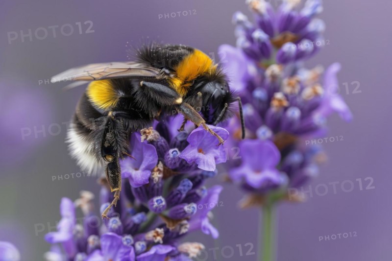Large earth bumblebee (Bombus terrestris) on lavender flower (Lavendula), AI generated, AI generated, AI generated