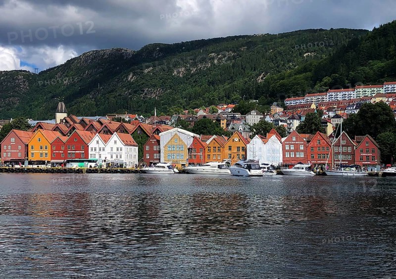 Bergen, Hordaland, Norway, Traditional colourful wooden houses in the Bryggen harbour district, Europe