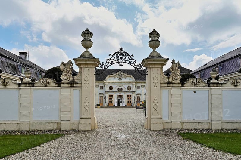 Entrance portal Baroque Halbturn Castle, Lake Neusiedl, Burgenland, Austria, Europe