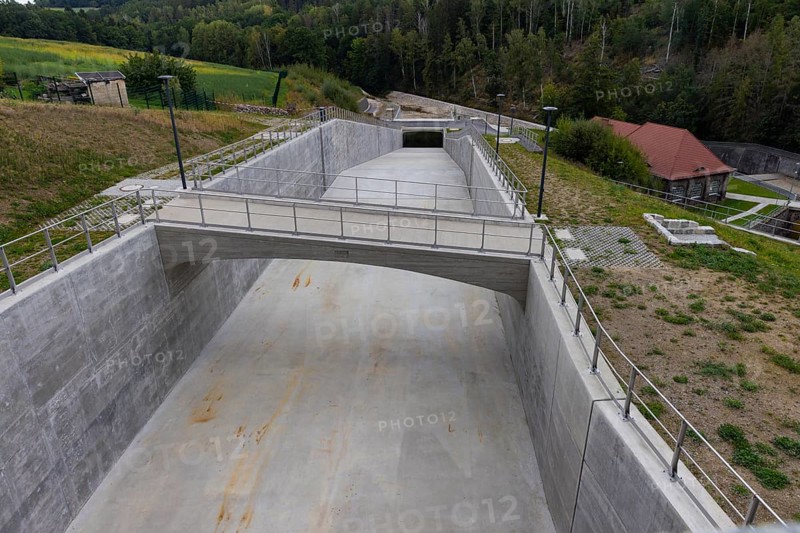After the flood of 2002, the Malter dam was upgraded with a new emergency spillway, Malter, Saxony, Germany, Europe