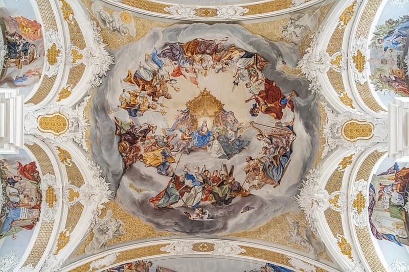 Painting on the vault of the Studienkirche Mariä Himmelfahrt in Dillingen an der Donau, Bavaria, Germany, Europe