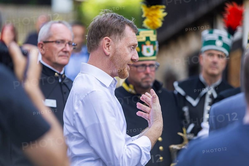 Minister-President Michael Kretschmer visits Schneeberg on the occasion of the mining dispute day, Siebenschlehner Pochwerk, Schneeberg, Saxony, Germany, Europe
