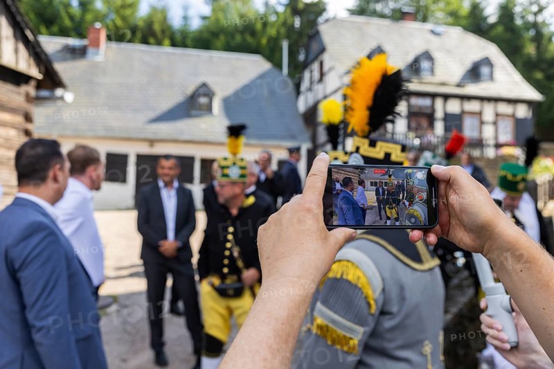 Minister-President Michael Kretschmer visits Schneeberg on the occasion of the mining dispute day, Siebenschlehner Pochwerk, Schneeberg, Saxony, Germany, Europe