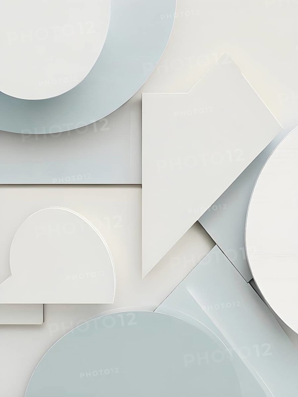 Minimalist composition of overlapping geometric shapes with clean lines and muted soft pastel colors, AI generated