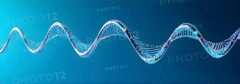 DNA double helix structure against gradient background, AI generated