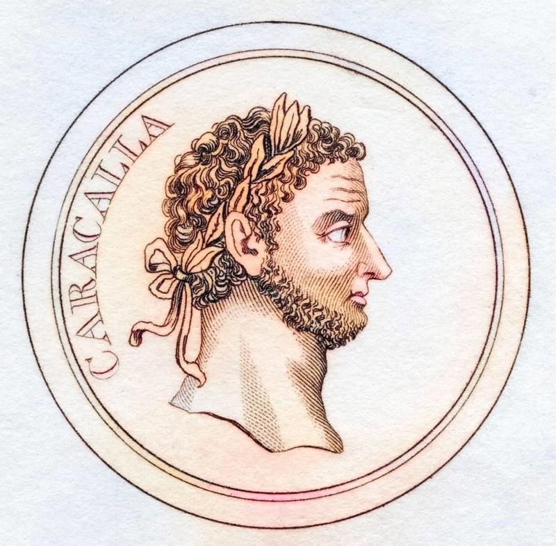 Caracalla, 186, 217 AD, born Lucius Septimius Bassianus and later Marcus Aurelius Septimius Bassianus Antoninus Augustus Roman Emperor From the book Crabbs Historical Dictionary, published 1825, Historical, digitally restored reproduction from a 19th century original, Record date not stated