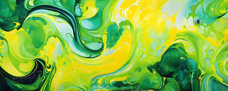 Abstract swirled pattern intertwining gradients of vibrant green and yellow colors, AI generated