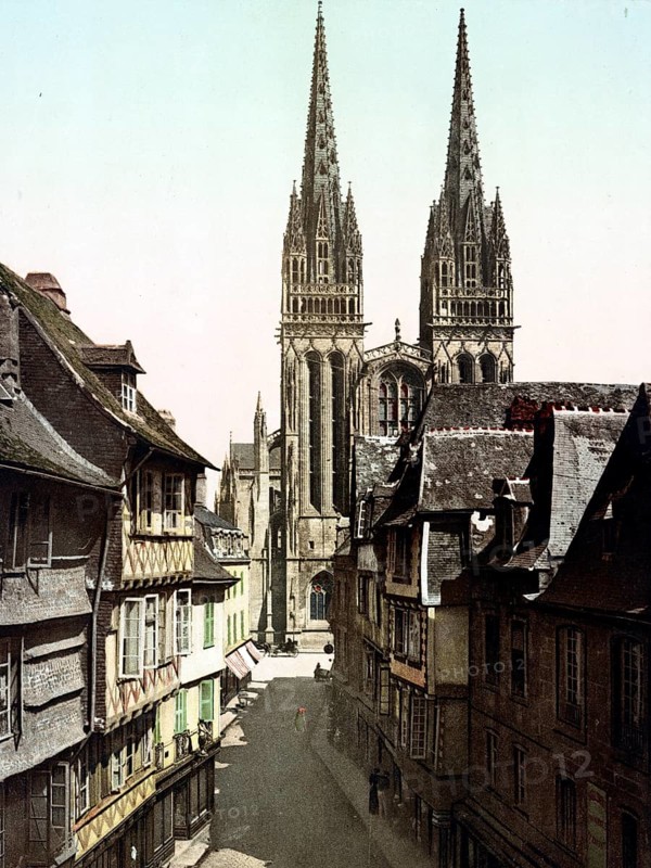 Cathedral of St Corentin, City of Quimper in Brittany, France, 1890, Historical, digitally restored reproduction from a 19th century original, Record date not stated, Europe