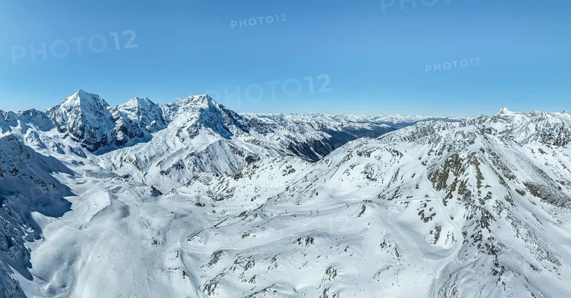 Aerial view, snow-covered mountain landscape, view of Ortler, Monte Zebrù, Königsspitze in the Ortler group, Trento, Italy, Europe