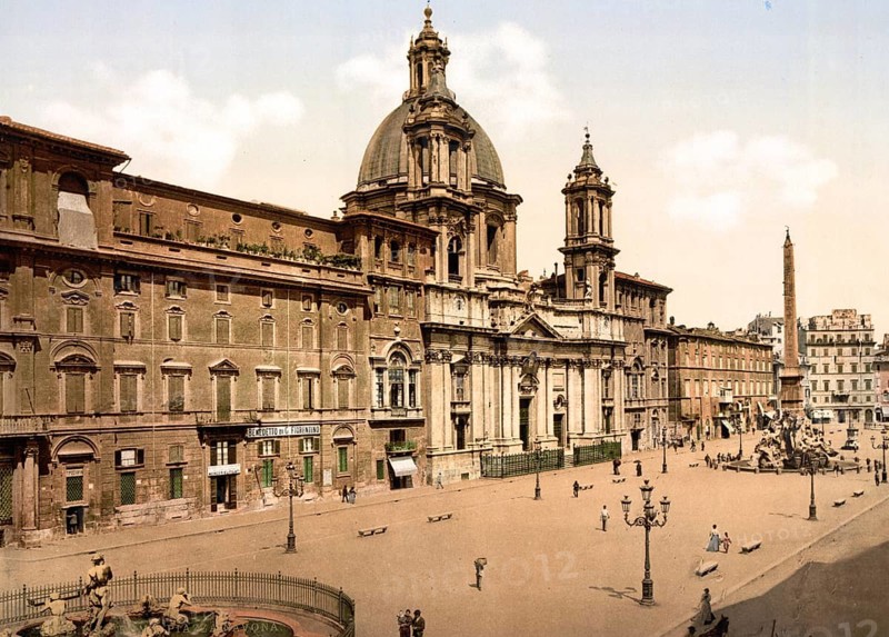 Piazza Navona, Rome, Italy, Historic, digitally restored reproduction from a 19th century original, Record date not stated, Rome, Italy, Historic, digitally restored reproduction from a 19th century original, Record date not stated, Europe