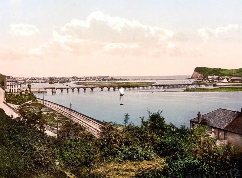The Shaldon Bridge in Teignmouth, England, c. 1890, Historic, digitally restored reproduction from a 19th century original The Shaldon Bridge in Teignmouth, 1890, Historic, digitally restored reproduction from a 19th century original