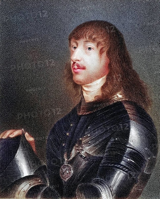 James Stanley 7th Earl of Derby, 1607-1651, alias Baron Strange, nicknamed Great Earl of Derby. Prominent royalist. From the book Lodges British Portraits, published in 1823, Historical, digitally restored reproduction from a 19th century original, Record date not stated