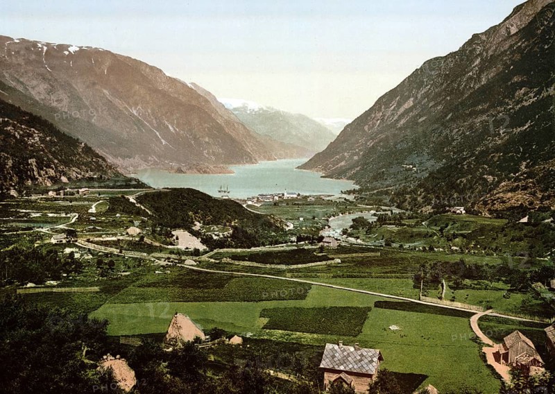 From Vikinghaug, Odde, Odda, Hardangerfjord, Norway, View from 1885, Historical, digitally restored reproduction from a 19th century original, Record date not stated, Europe