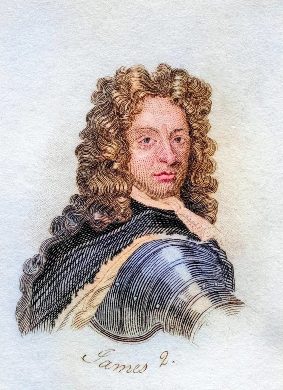 James II alias Duke of York 1633-1701 King of Great Britain and King of Scotland as James VII from the book Crabbs Historical Dictionary from 1825, Historical, digitally restored reproduction from an original from the 19th century, Record date not stated