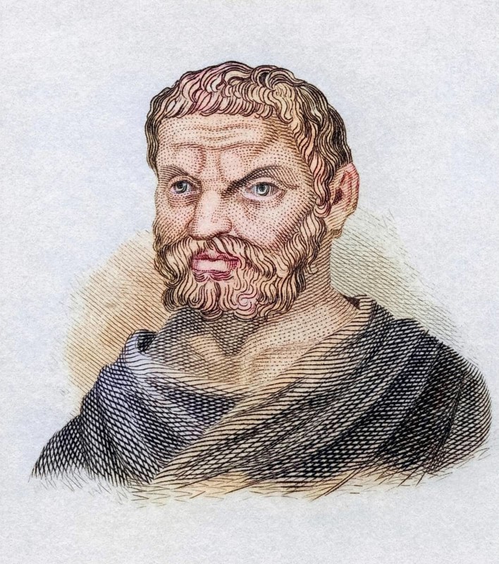 Thales of Miletus, born around 624 BC, died around 546 BC Pre-Socratic Greek philosopher from Miletus. One of the seven wise men of Greece. From the book Crabbes Historical Dictionary, published in 1825, Historical, digitally restored reproduction from a 19th century original, Record date not stated
