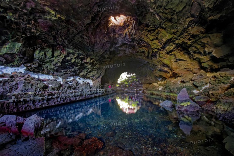 Lava tunnel, Jameos del Agua art and cultural site, designed by artist César Manrique, Lanzarote, Canary Islands, Canary Islands, Spain, Europe