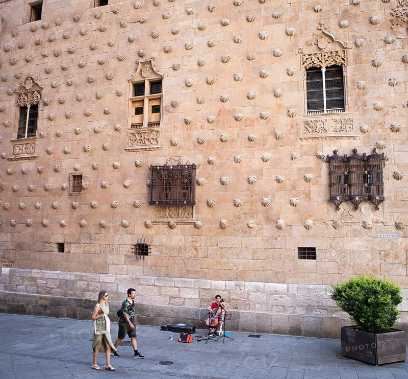 Facade of the Casa de las Conchas, Salamanca, province of Salamanca, Castile and Leon, Spain, Europe