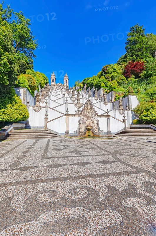 Monumental baroque stairway leading Bom Jesus do Monte church, Braga, Minho Province, Portugal, Europe
