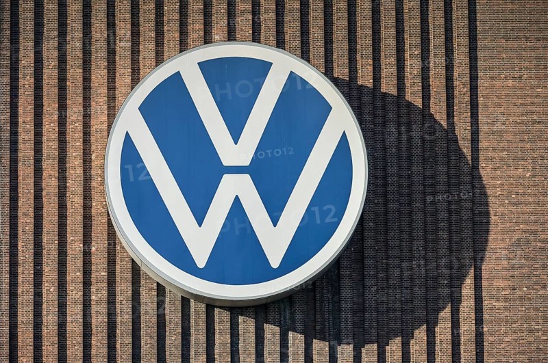 Volkswagen logo on the VW power station, Wolfsburg plant, Lower Saxony, Germany, Europe
