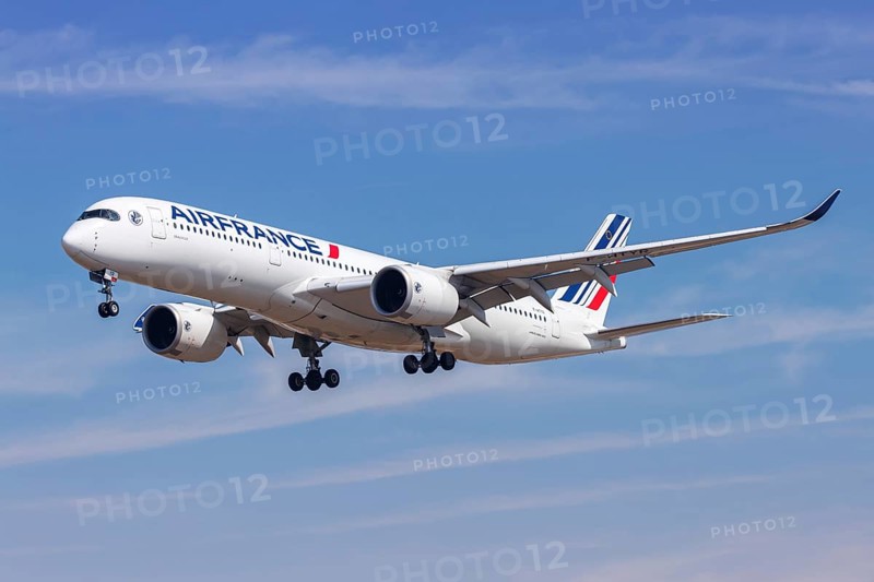 An Air France Airbus A350-900 aircraft with the registration number F-HTYR at Los Angeles Airport, USA, North America
