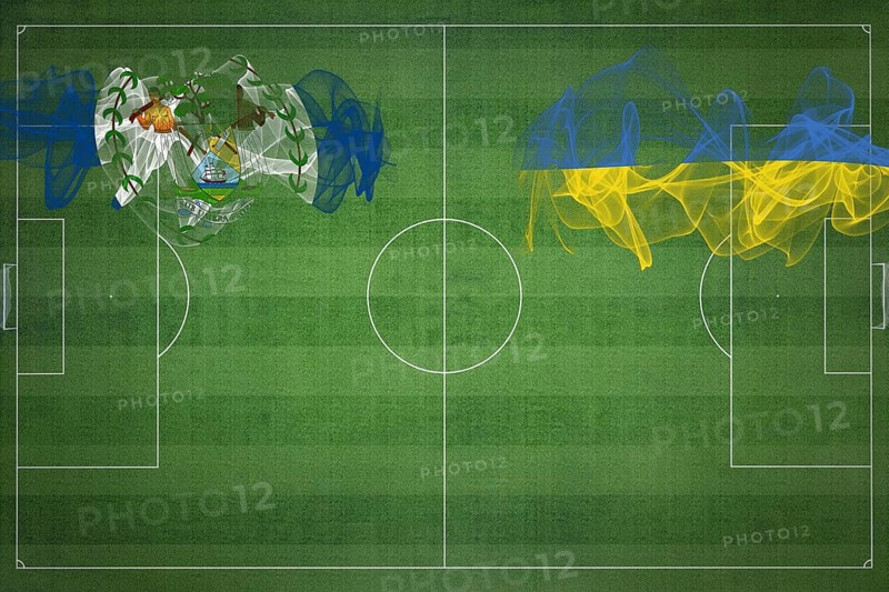 Belize vs Ukraine Soccer Match, national colors, national flags, soccer field, football game, Competition concept, Copy space