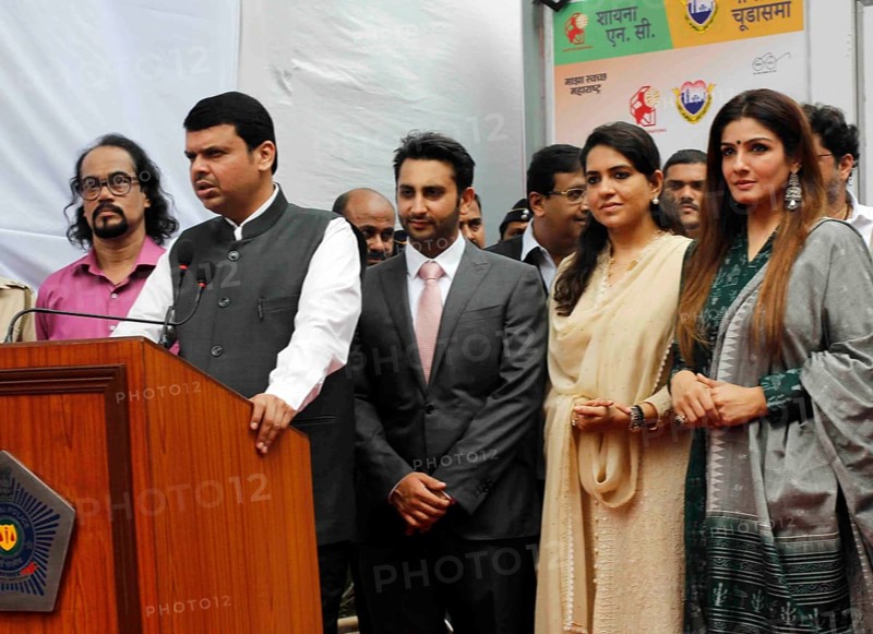 Maharashtra Chief Minister Devendra Fadnavis Adar Poonawalla Fashion designer BJP leader Shaina NC actor Raveena Tandon Mumbai