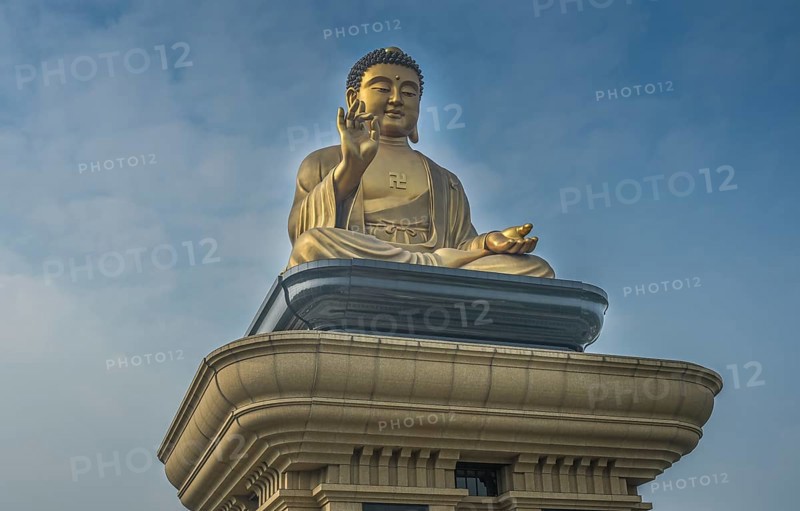 Large seated Buddha made of metal, Siddhartha Gautama, Fo Guang Shan Buddha Museum, Tongling Rd, Dashu District, Kaohsiung, Taiwan, Asia