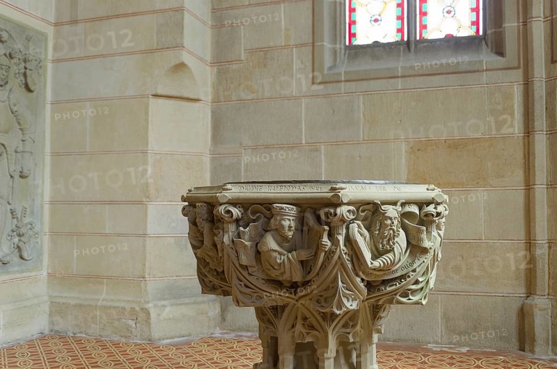 Baptismal font in the collegiate church of St Amandus, late Gothic, Gothic, Reformation, church, Bad Urach, Swabian Alb, Reutlingen, Germany, AI generated, Europe