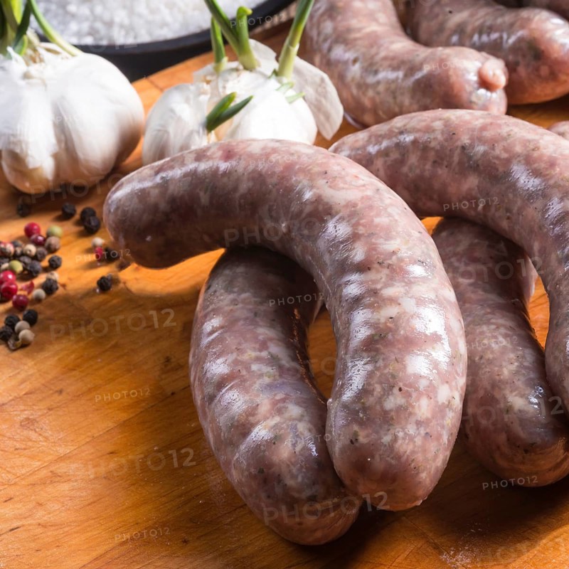 Home-made white sausage out pigs and calf meat