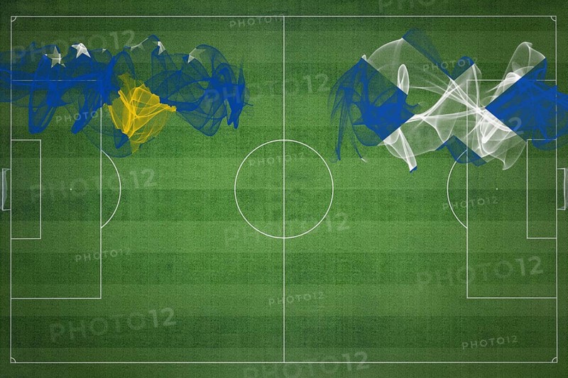Kosovo vs Scotland Soccer Match, national colors, national flags, soccer field, football game, Competition concept, Copy space
