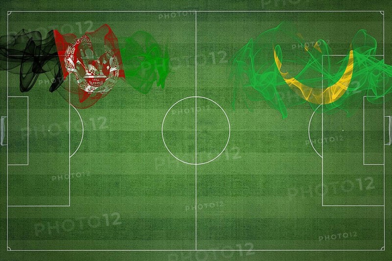 Afghanistan vs Mauritania Soccer Match, national colors, national flags, soccer field, football game, Competition concept, Copy space