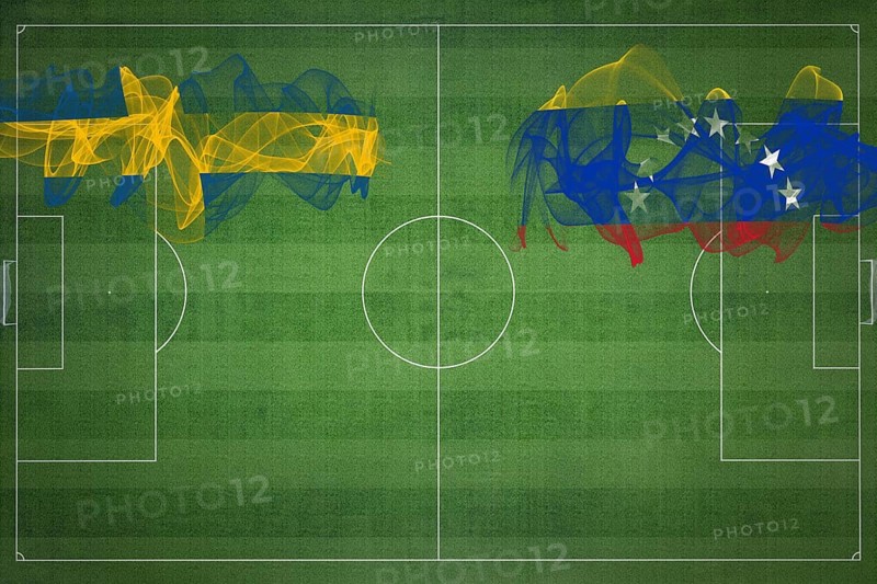 Sweden vs Venezuela Soccer Match, national colors, national flags, soccer field, football game, Competition concept, Copy space