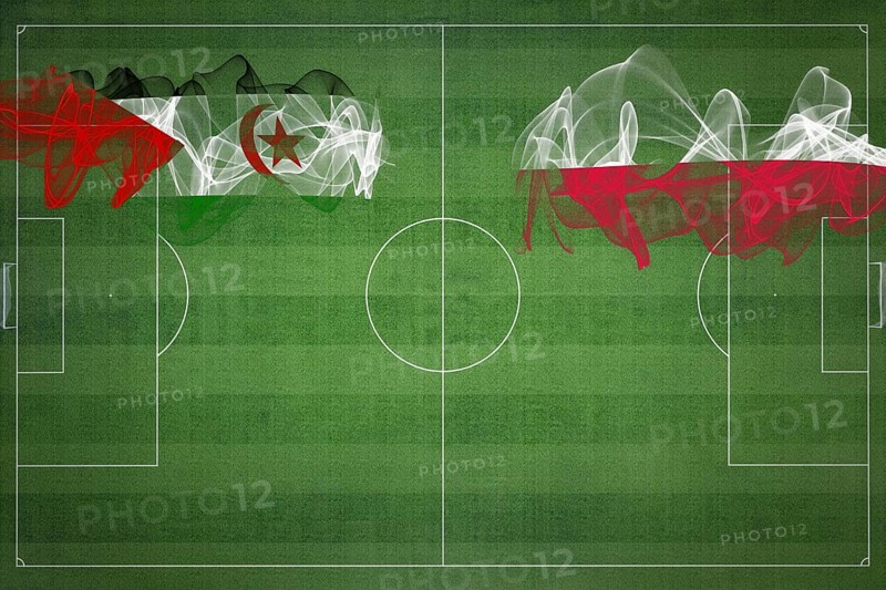 Sahrawi Arab Democratic Republic vs Poland Soccer Match, national colors, national flags, soccer field, football game, Competition concept, Copy space