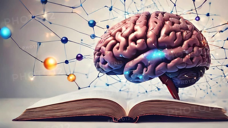 Brain on book. Brain concept background.image. Virtual brain and connection line network education concept.creative thinking idea innovation strategy. AI generated