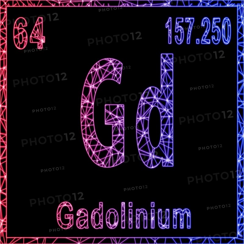 Gadolinium chemical element, Sign with atomic number and atomic weight